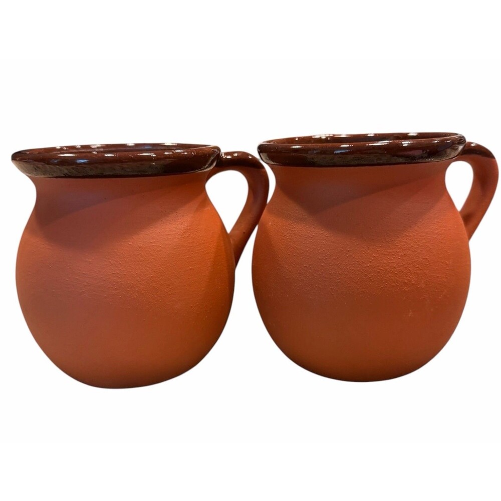 Verve Culture Mexican Hot Chocolate Mugs Set of 2 Red Clay Barro Jarritos 14oz
